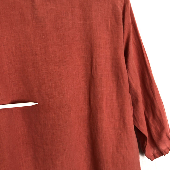 MATCH POINT 100% Linen Tunic Top Sz L Coral 3/4 Slv Boho Lagenlook USA Made - Picture 9 of 10
